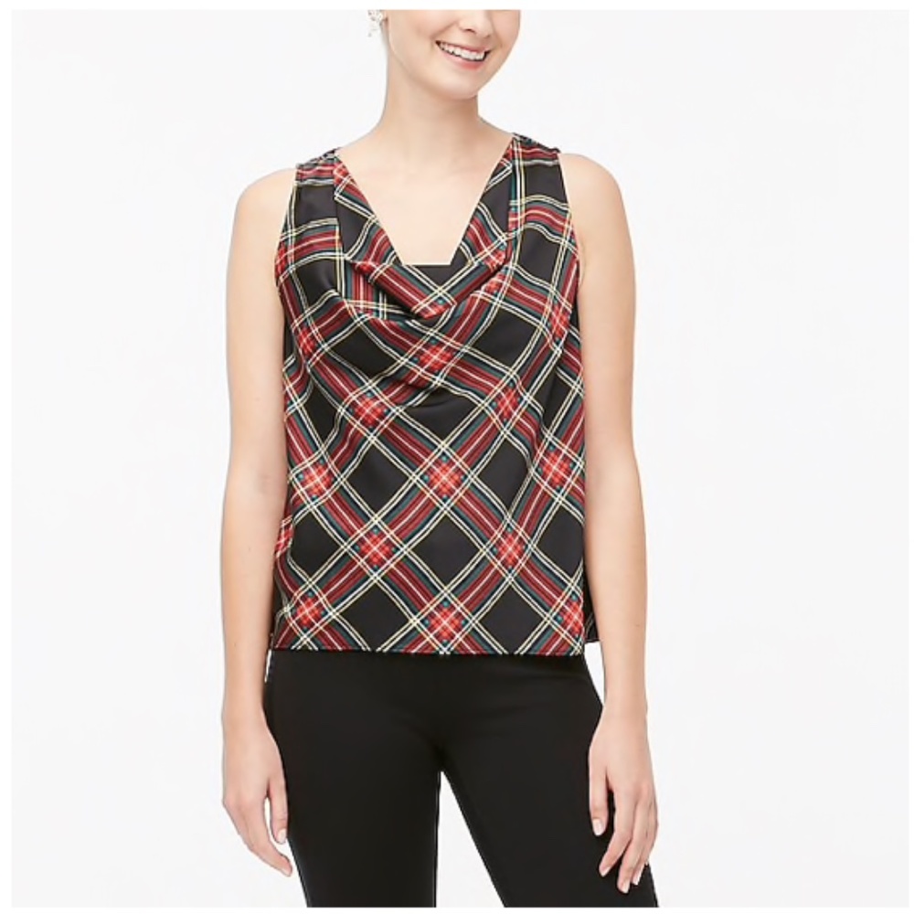 NWT J Crew Tartan Sleeveless cowlneck top